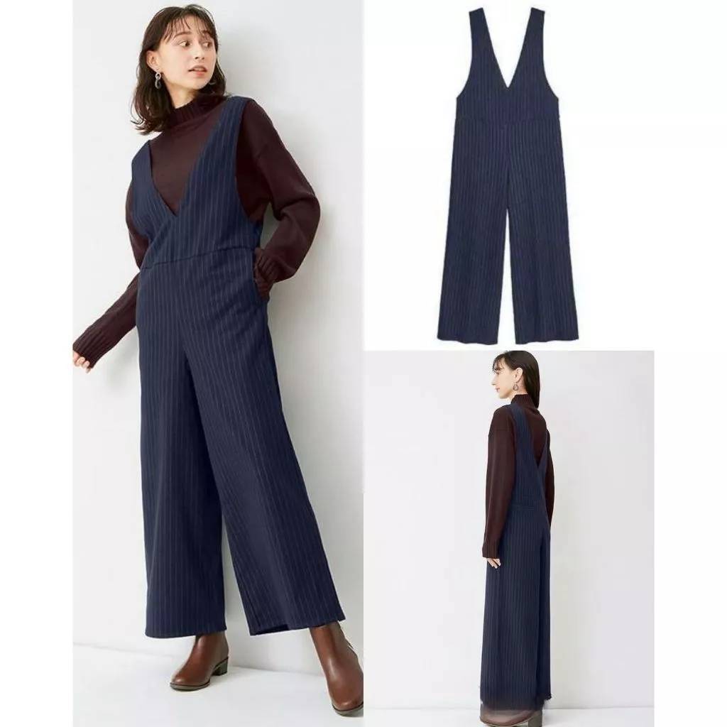 GU by Uniqlo Striped V-neck Jumpsuit