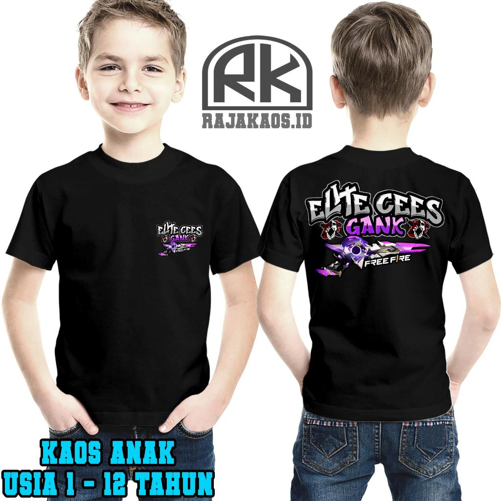 RajaKaos.ID KAOS ANAK FF ELITE CEES GANK VERSI SG EVO FF USIA 1-12 TAHUN - BAJU FF ANAK COWOK CEWEK 