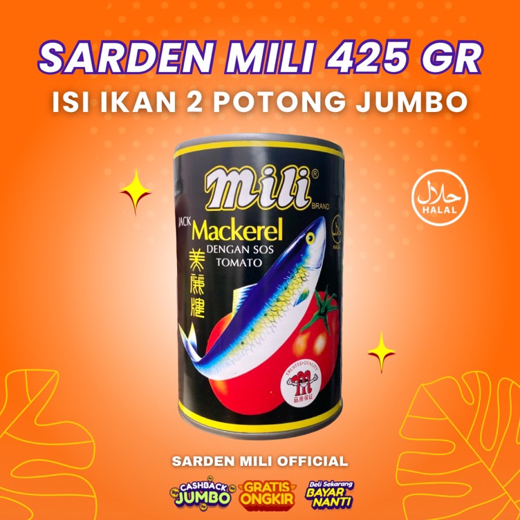 

Hot Product Sarden Mili 425gr ISI IKAN 2 POTONG JUMBO Exp 226 Kualiatas No1