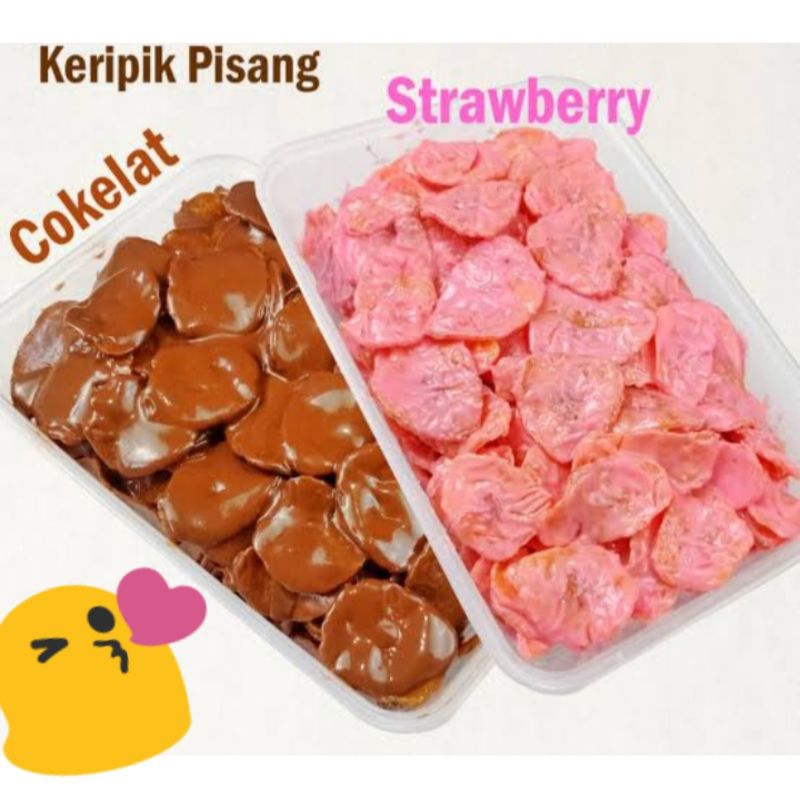 

keripik pisang lumer enak, varian rasa coklat, strawberry, greentea, tiramisu (500g)