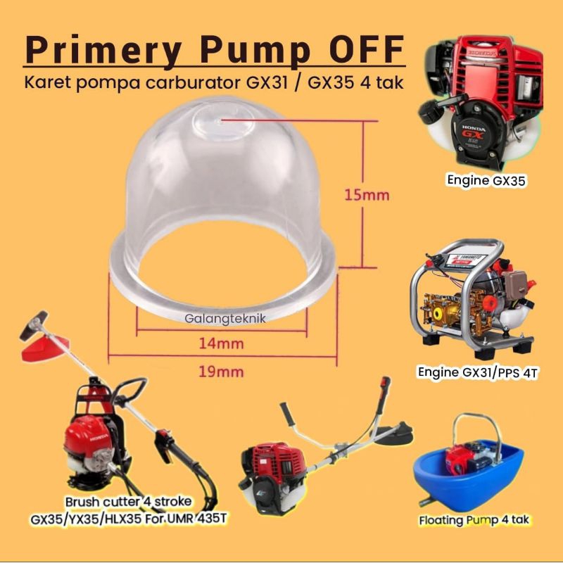 Primery Pump Off GX31 GX35 || karet pompa carburator mesin potong rumput 4 tak for UMR 435 N GT32 / 