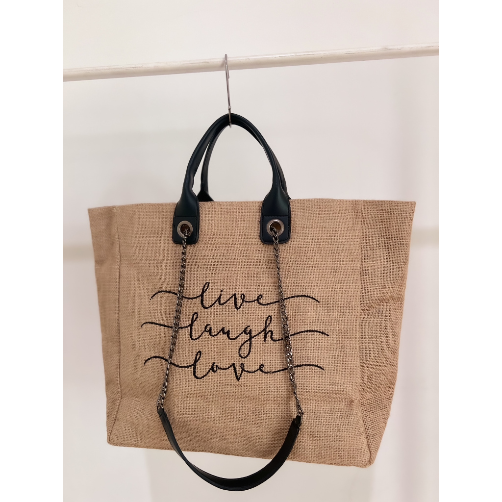 Custom made Oversized Tote Bag Karung Goni Tali Rantai-  Custom Nama atau Tulisan Bordir