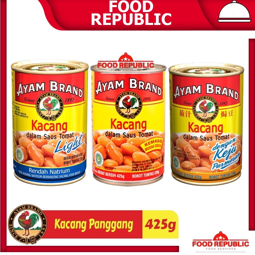 

Produk Terbatas AYAM BRAND BAKED BEANS 425 GR KACANG SAOS TOMAT LIGHT CHEESE TOMATO