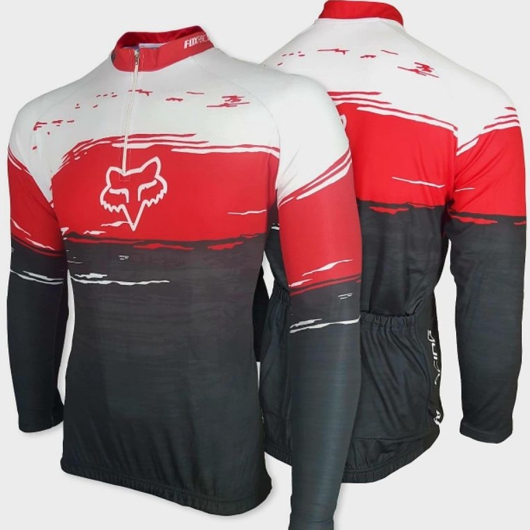 KODE C9J5 baju sepeda lengan panjang cewek cowok pria wanita unisex balap roadbike jersey putih mera