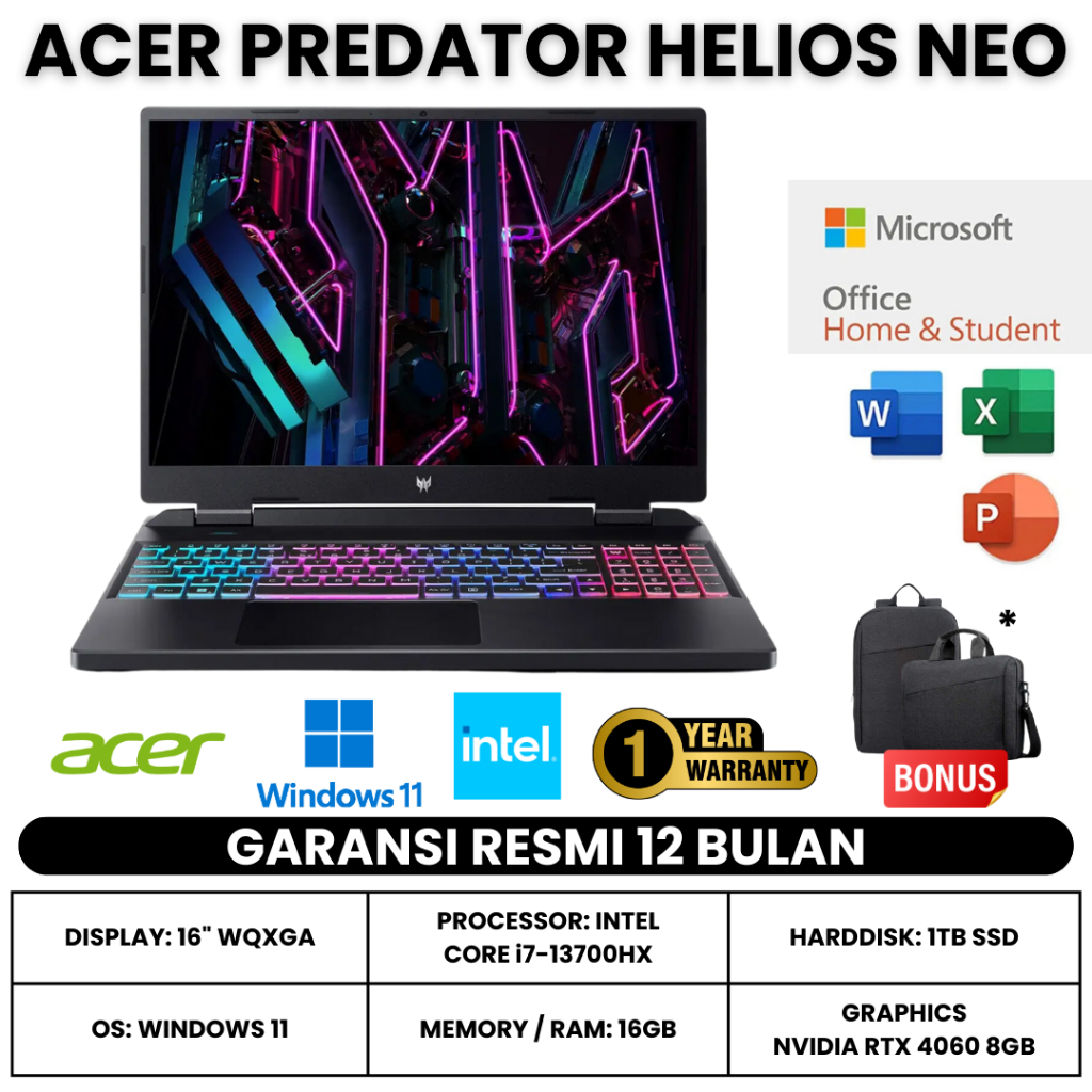 Laptop Gaming Acer Predator Core i7 - 16GB - 1TB SSD - VGA 8GB - 16"