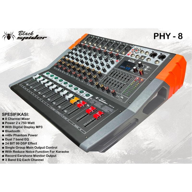 BLACKSPIDER POWER MIXER BLACK SPIDER PHY 8 POWER MIXER 8 CHANNEL PROFESSIONAL POWER MIXER BLACK SPID