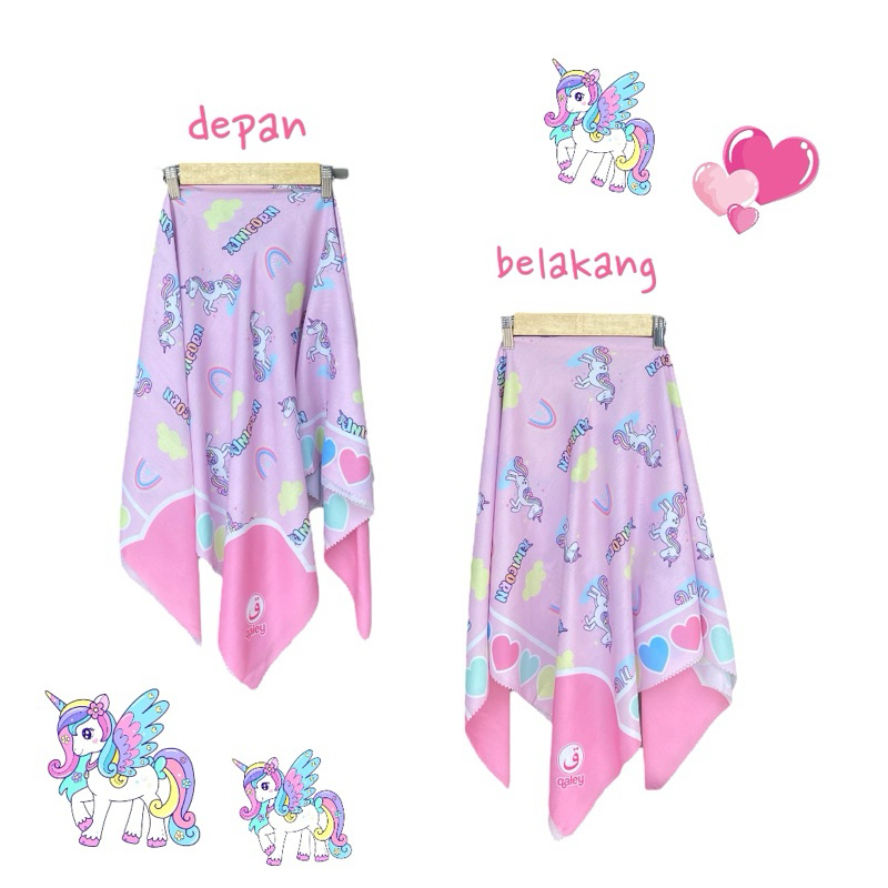 VOAL PRINTING ANAK SEGIEMPAT MOTIF UNICORN LOVE / HIJAB SEGIEMPAT ANAK / HIJAB ANAK KARAKTER LUCU