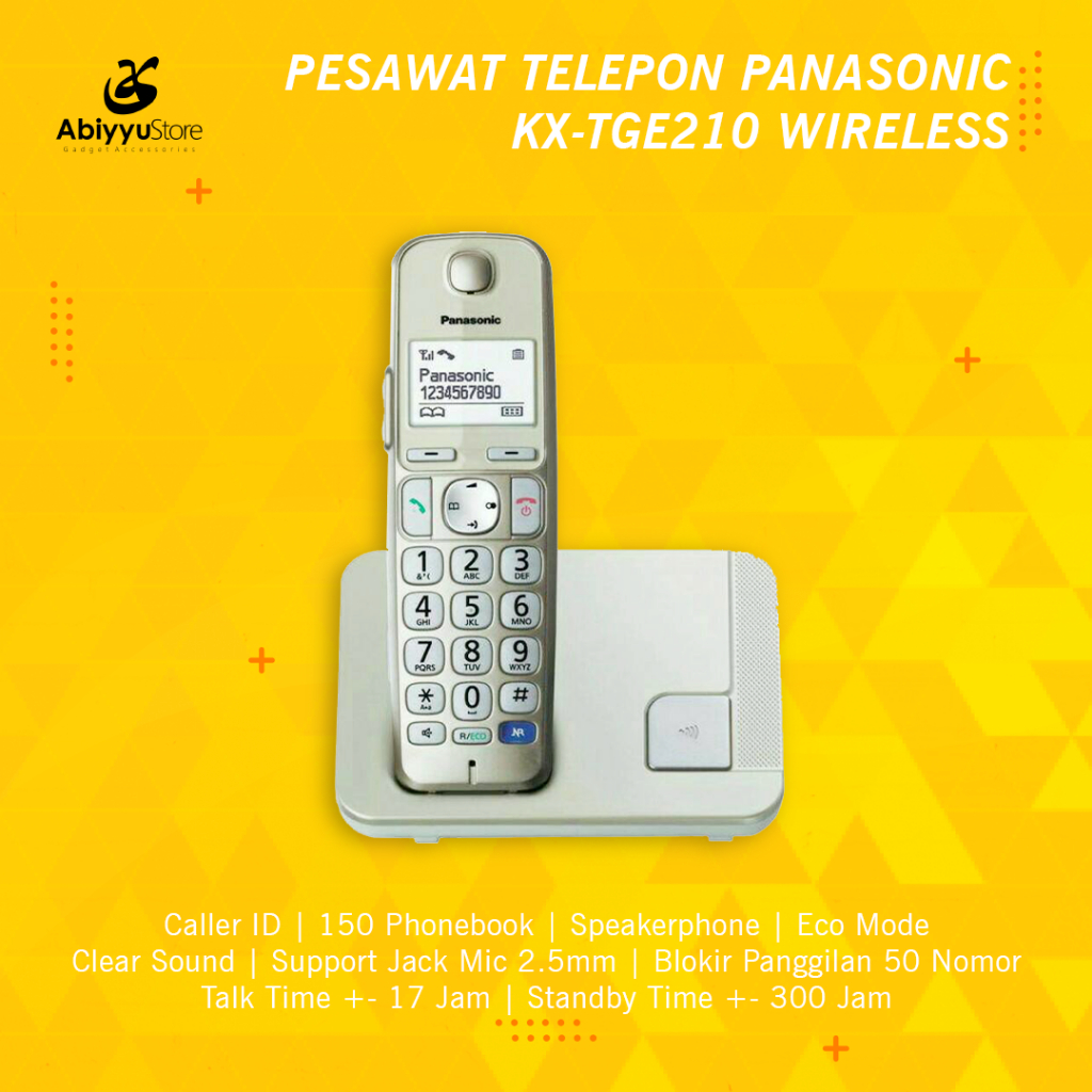 Pesawat Telepon Cordless Panasonic KX-TGE210 Telephone Wireless Rumah Kantor Indihome