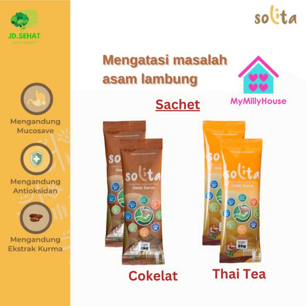 

(ECER) SOLITA MINUMAN SERBUK UMBI GARUT AMPUH ATASI ASAM LAMBUNG, MAAG, GERD, 4X RENDAH GULA, RASA COKELAT