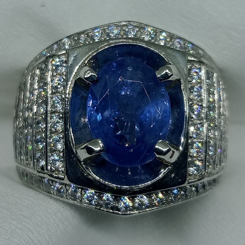 NATURAL BLUE SAPPHIRE HQ CLASS BAGUS MEWAH SAFIR BATU PERMATA ASLI MEMO SERTI KGL SILVER PERAK