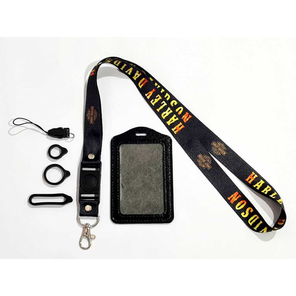 

Lanyard Premium Harley davidson hitam FREE Case Gantungan Karet Oring Cantolan / Lanyard ID Card Custom