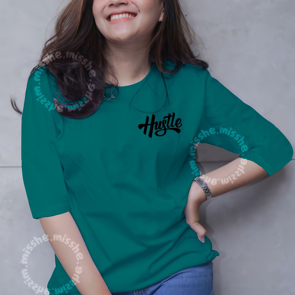 COD ID - Tshirt Raglan 3/4 Motif DTF hustled / Kaos Katun Wanita / Baju Kaos Wanita Terbaru 2024 / K