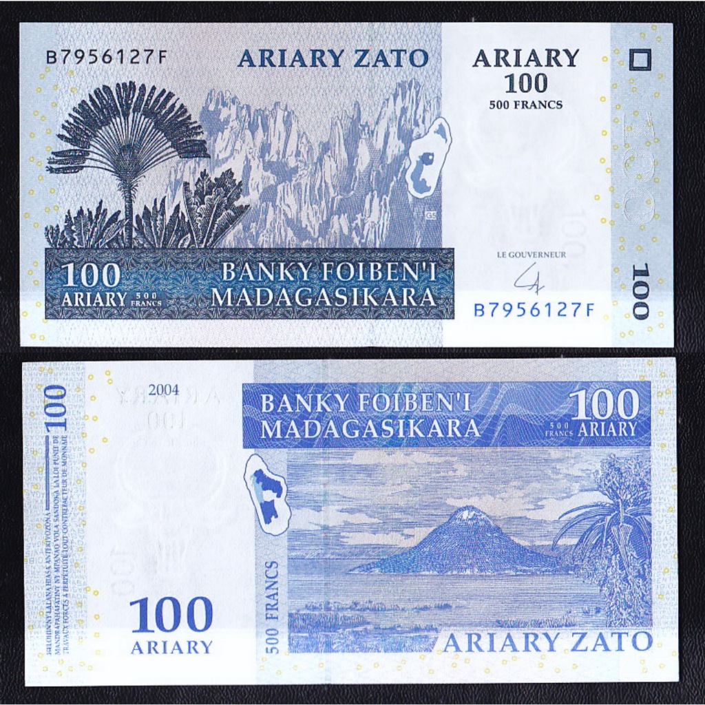 Uang kertas asing Madagaskar 100 Ariary (500 Francs) tahun 2004