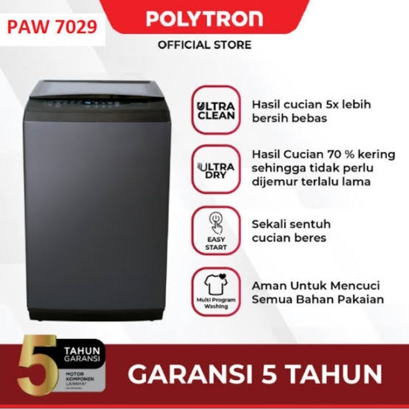 POLYTRON Mesin Cuci 1 Tabung Zeromatic Laguna Hijab 7 KG - PAW 7029