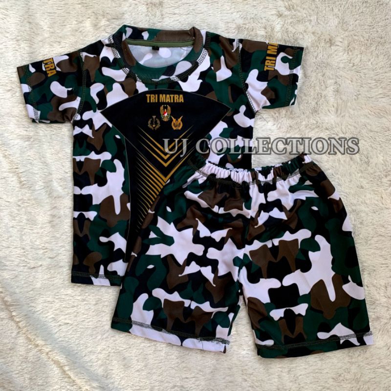 SETELAN JERSEY ANAK TANGAN PENDEK MOTIF LORENG TRIMATRA - JERSEY ANAK LORENG TNI - SETELA JERSEY KID