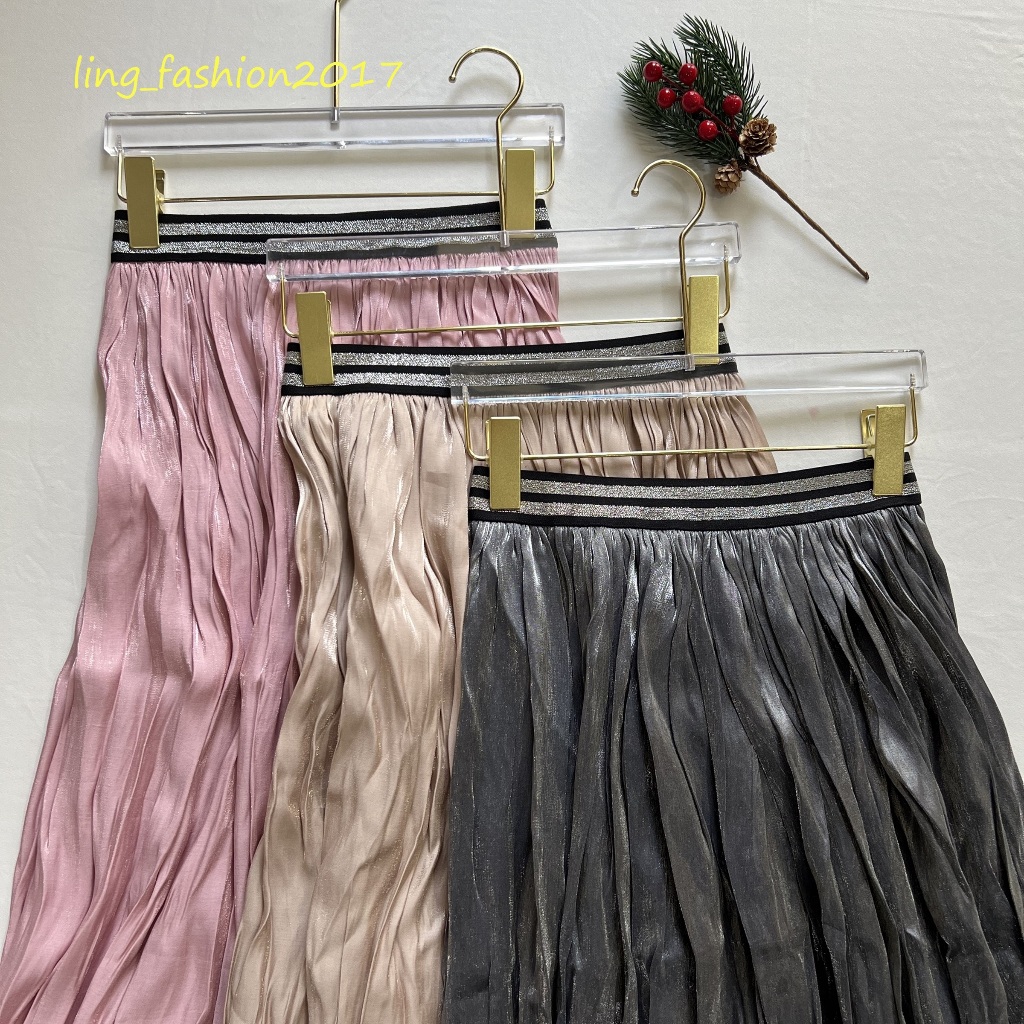 Shimmer skirt payung panjang/Rok Shimmer Gradasi/Rok plisket glossy glitter/Rok silk Panjang