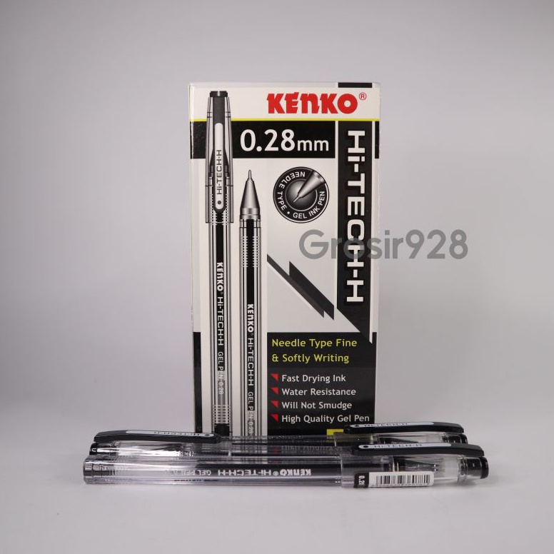 

KODE K1K5 Per 12 Pen Gel Kenko Hi Tech Hitech HiTech 28 mm Pulpen Pena Gel Needle Pen warna Hitam Biru