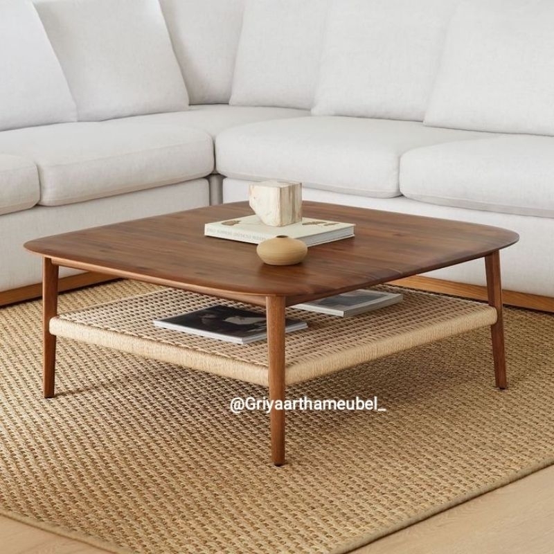 Coffee table kayu jati kombinasi anyaman
