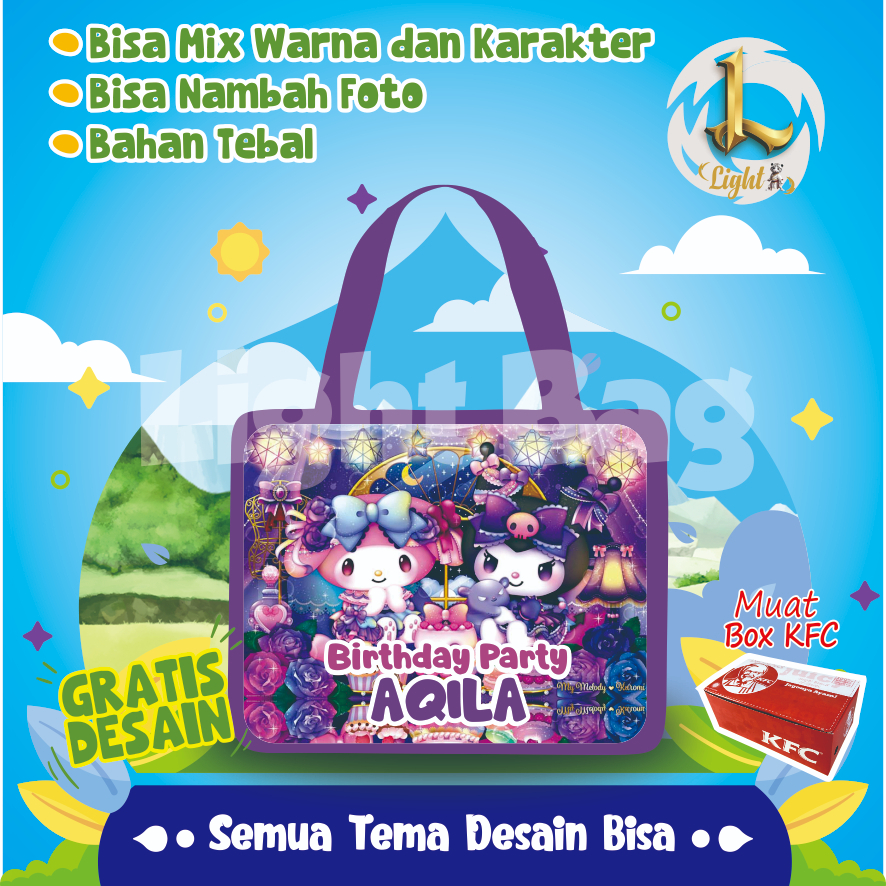 TAS SOUVENIR ULTAH MY MELODY DAN KUROMI CUSTOM / TAS SOUVENIR PREMIUM / GRATIS DESAIN / BONUS FOTO A