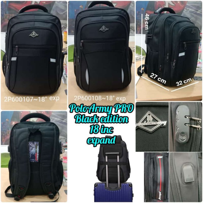 Ransel Kerja Polo Army Tas Laptop Import 18 inch Original