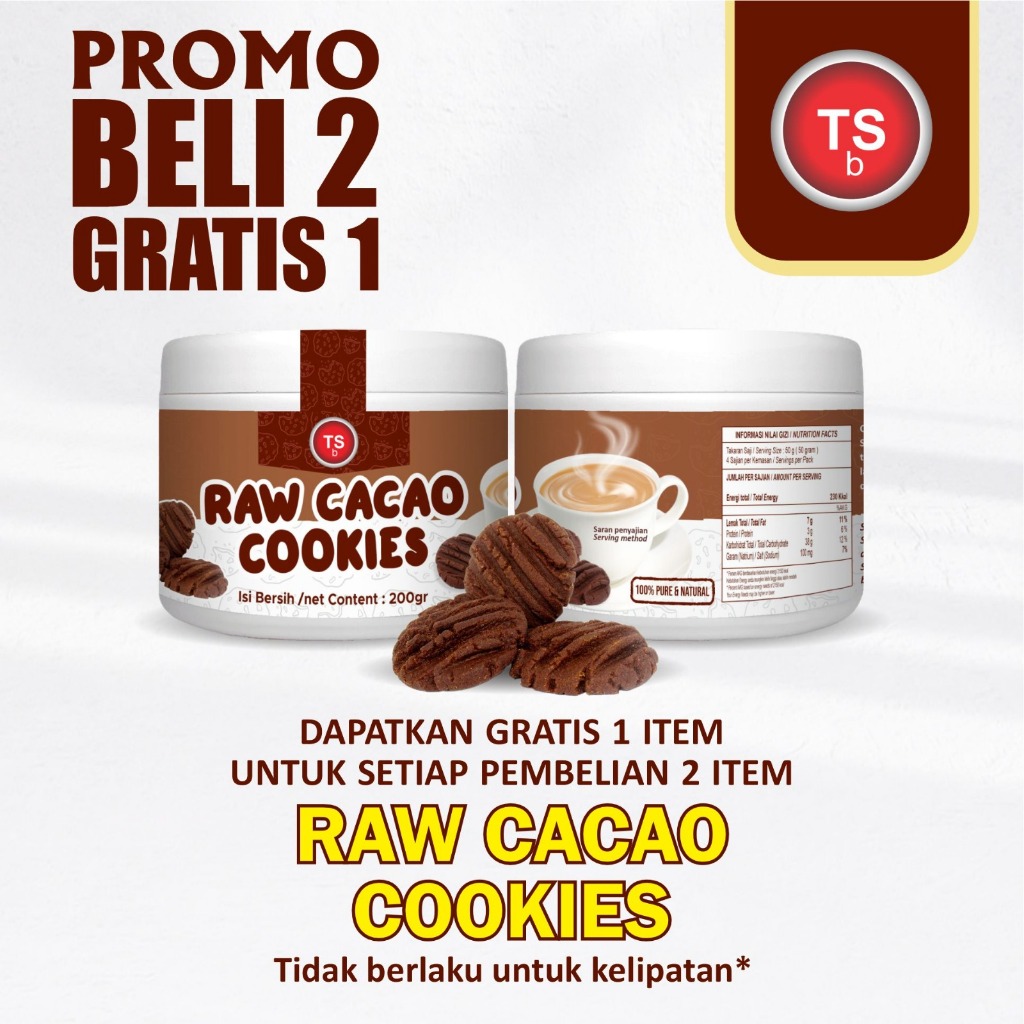 

BUY 2 GET 1 FREE Tsb Raw Cacao Cookies Premium Cokelat / Coklat / Chocolate Full / Coklat Asli 200gr