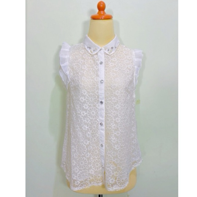 Atasan one set blus blouse kemeja korean look bahan siffon premium brukat brokat prada kerah mutiara