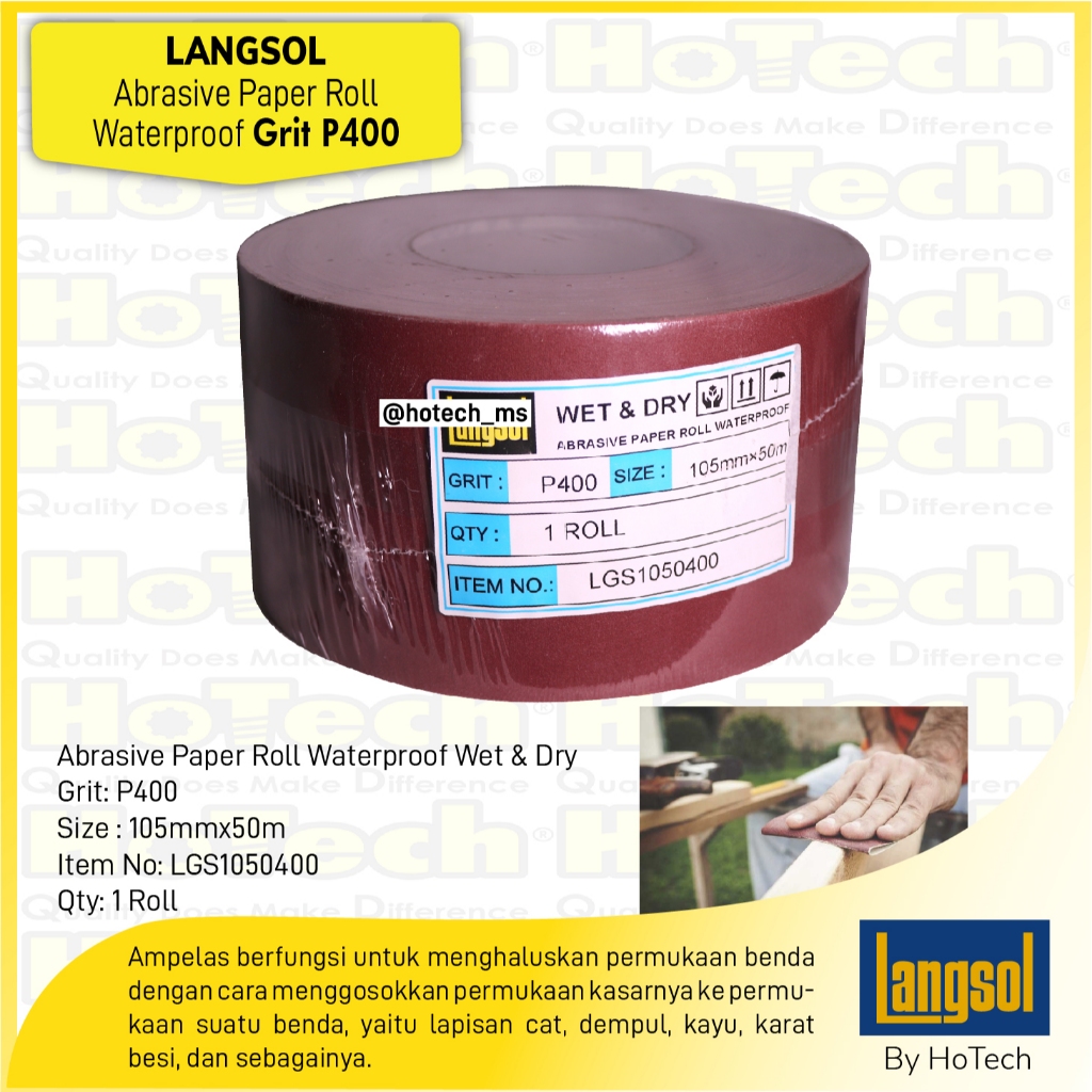 Kertas Amplas Roll | Langsol | Abrasive Cloth Roll, Waterproof P400 | 5 Roll