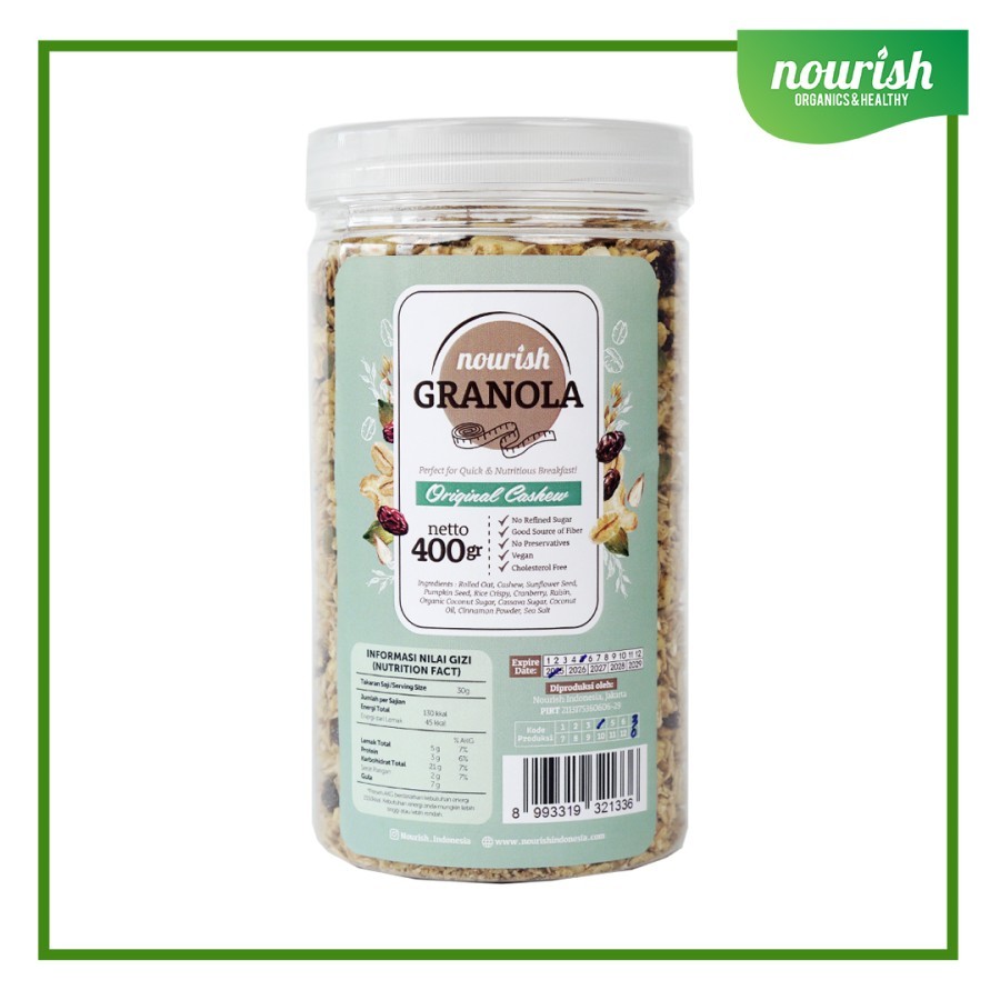 

Nourish Granola Original Cashew - Kacang Mede (Bebas Kolesterol, Tinggi Serat, Vegan) 400gr