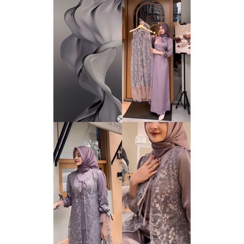 Aleena Set Dress Gamis Kondangan Wanita Bahan Maxmara Mix Brukat Tile Casual Dress SF