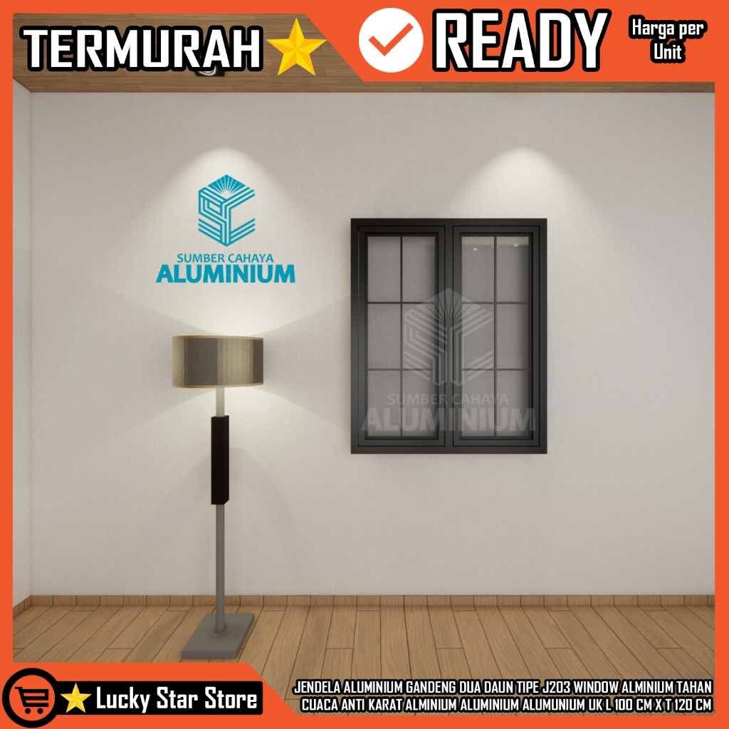 United Aluminium Jendela Gandeng Dua Daun List Ornamen Garis Tengah Tipe J203 Ukuran L100cm X T 120c