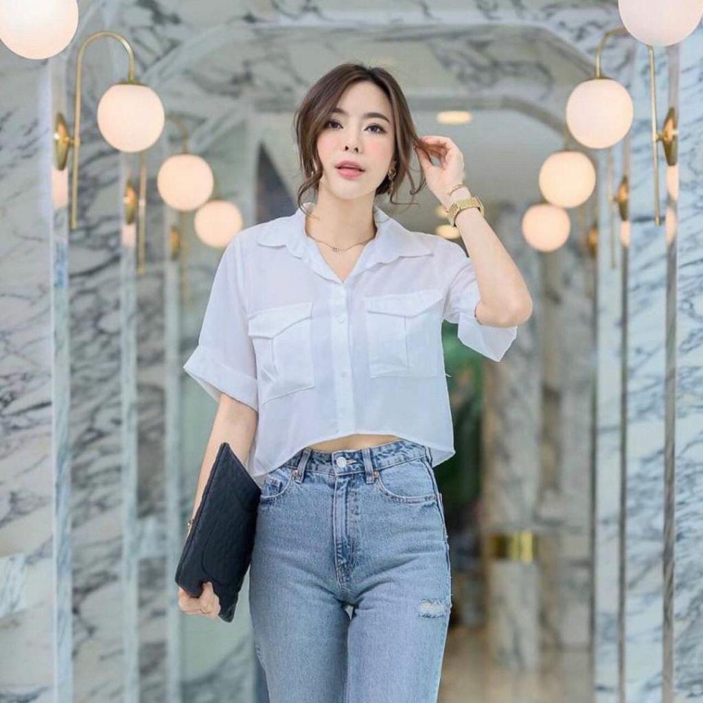 KEMEJA CROP KOREAN / KEMEJA WILONA BAHAN WOLFIS PREMIUM