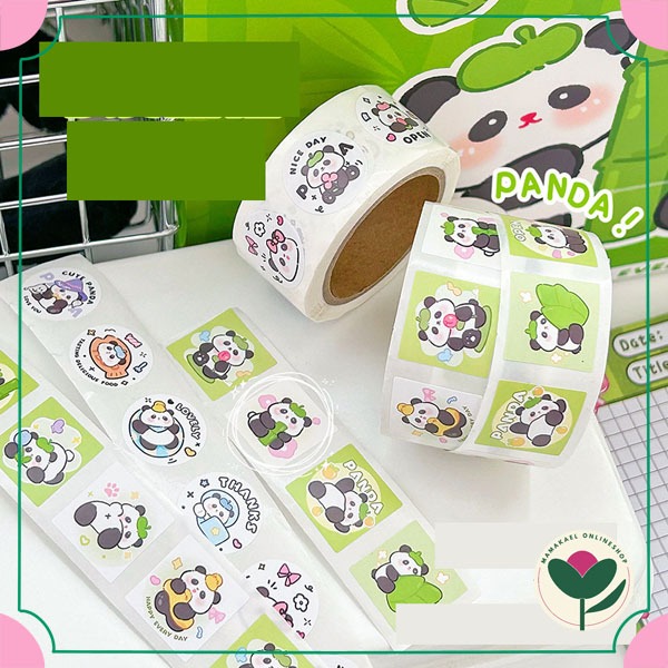 

1 roll isi 300 pcs sticker panda lucu cute animal deco stiker bulat MK1720