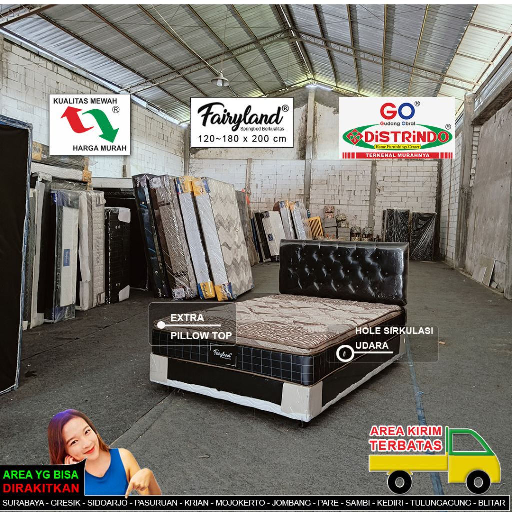 DISTRINDO Springbed Fullset Divan + Sandaran Kasur Pillow Top