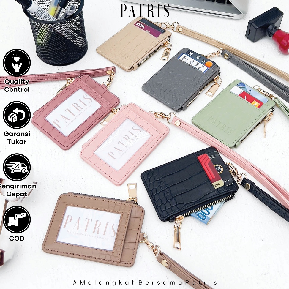 

ART R37J Patris Navila Lanyard ID Card Holder Name Tag Kulit Dua Sisi Bolak Balik
