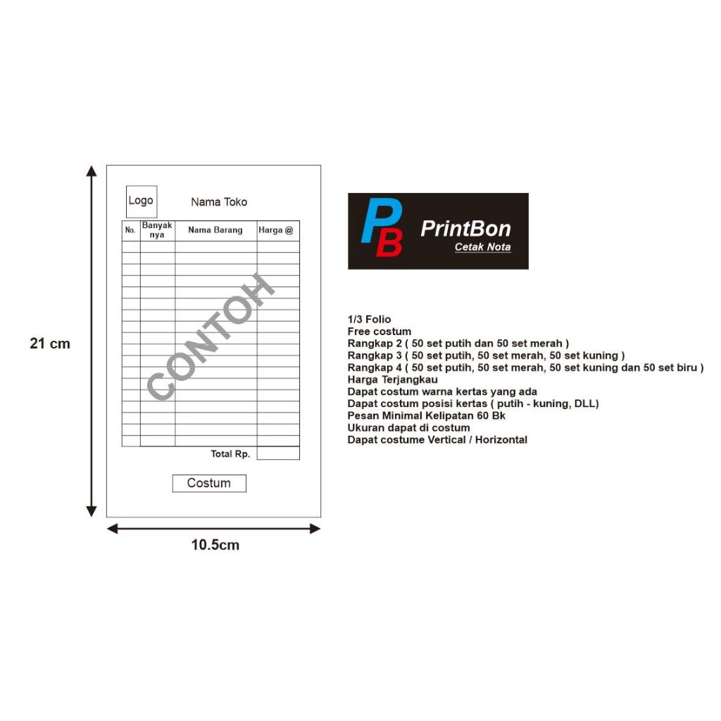 

Terima membuat nota NCR 1/3 Fol 50 set murah