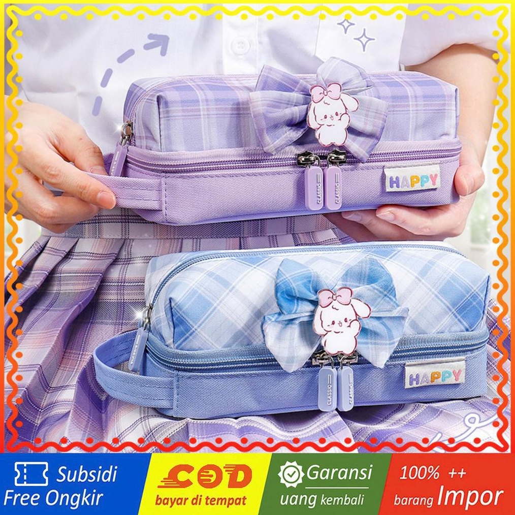 

KODE Q6V3 TXS8 Korean Pen Pencil Case Happy Ribbon Kotak Tempat Pensil Box TKM