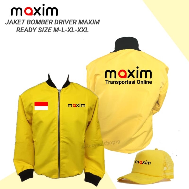 Jaket Bomber Kuning Logo MAXIM - Jaket Terbaru Driver Maxim Free Topi