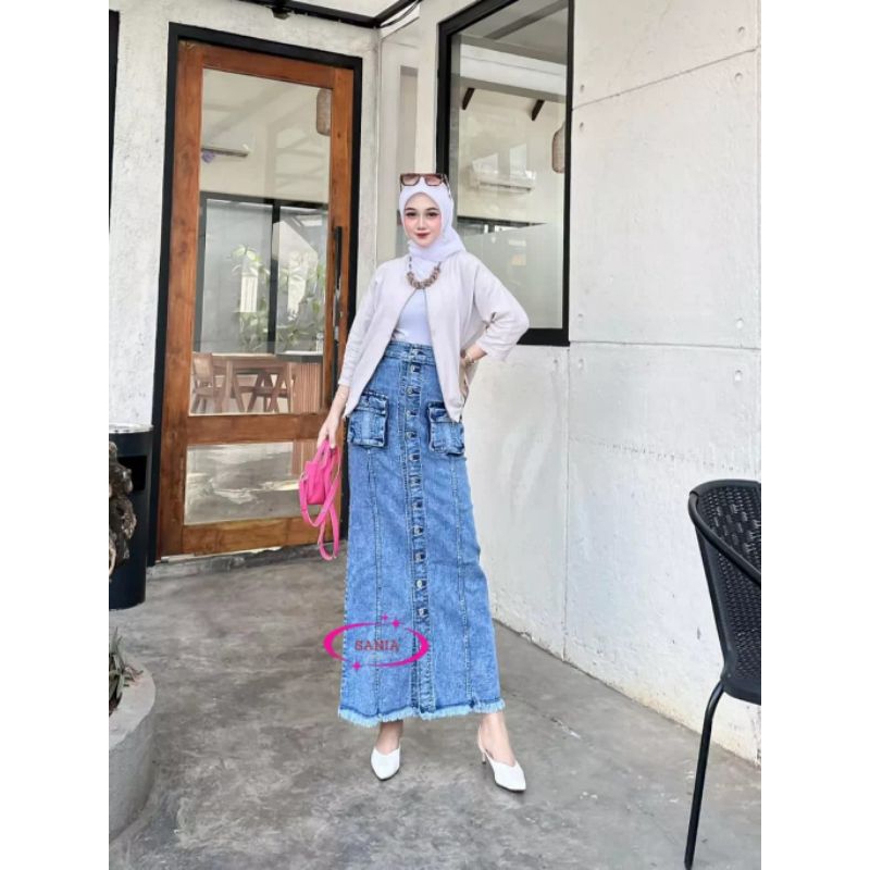 ROK SAKU CARGO DEPAN SPAN JEANS PREMIUM ORI BY SANIA COLLECTIONS