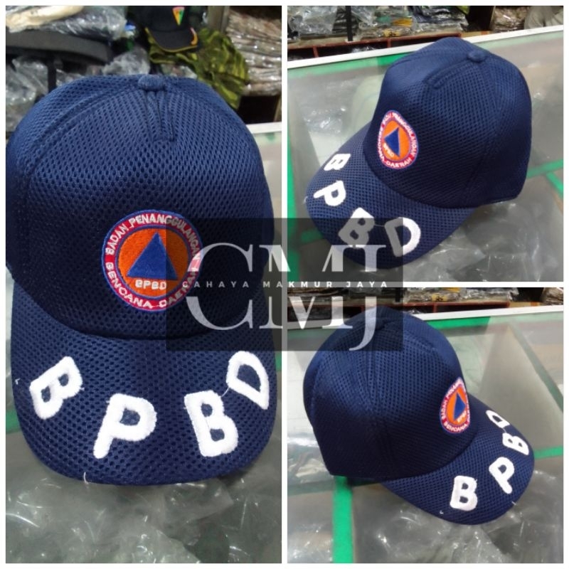 Topi logo BPBD biru Dongker - Topi BPBD biru Dongker jaring
