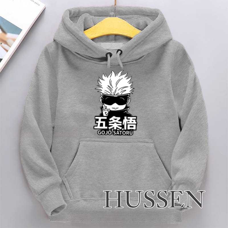 SWEATER HOODIE ANAK MOTIF ANIME GOJO UNTUK UMUR 2-12 TAHUN