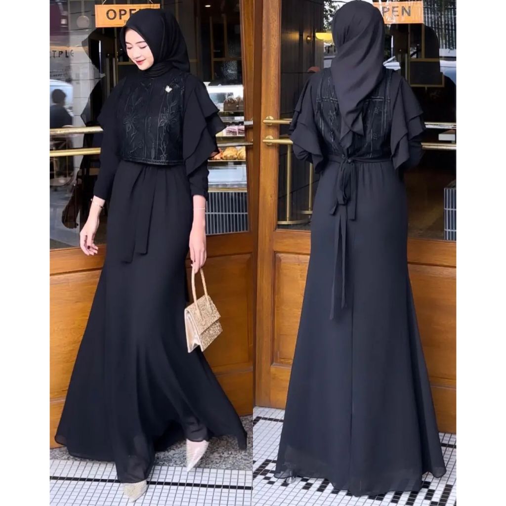 Gamis Terbaru Ayda Mermaid Dress Set Outer Brokat  Auter Baju Kondangan Seragaman Murah Modern Pakai