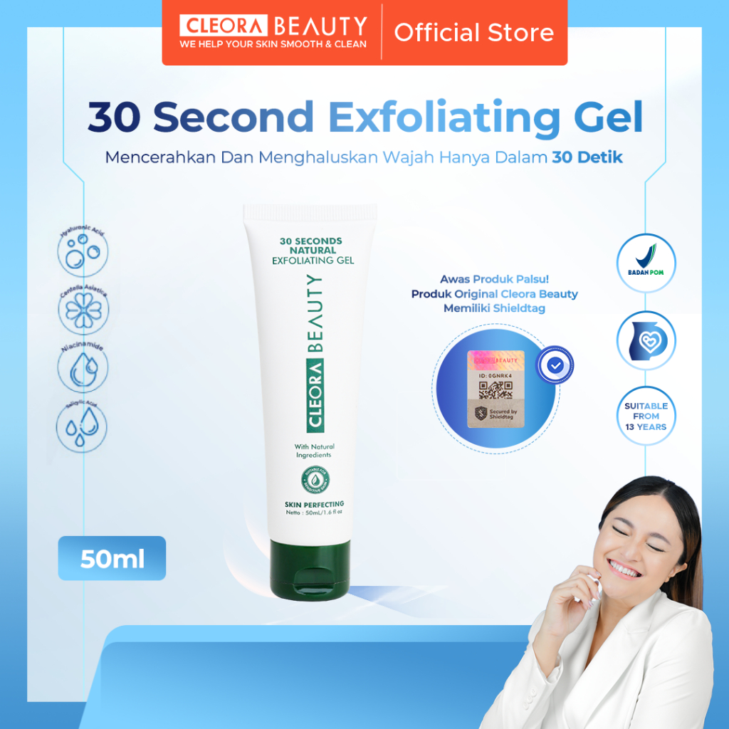 Cleora 30 Seconds Natural Exfoliating Gel Exfoliasi Wajah Untuk Kulit Sensitif Centella Asiatica