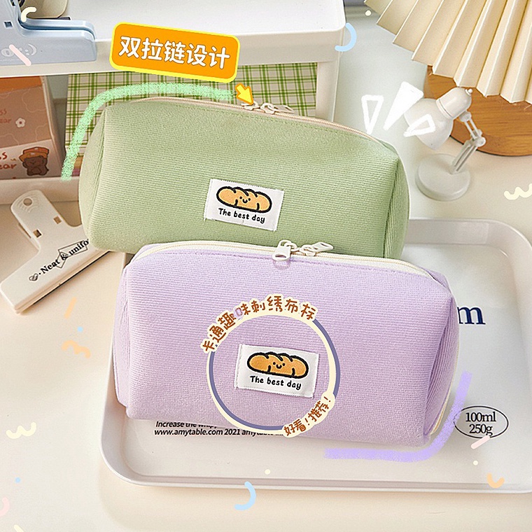 

KODE I4T8 KENSHO Kotak Pensil Sleting Roti Lucu Bahan Corduroy Motif Polos Plaid Warna Pastel Pencil Case Zipper