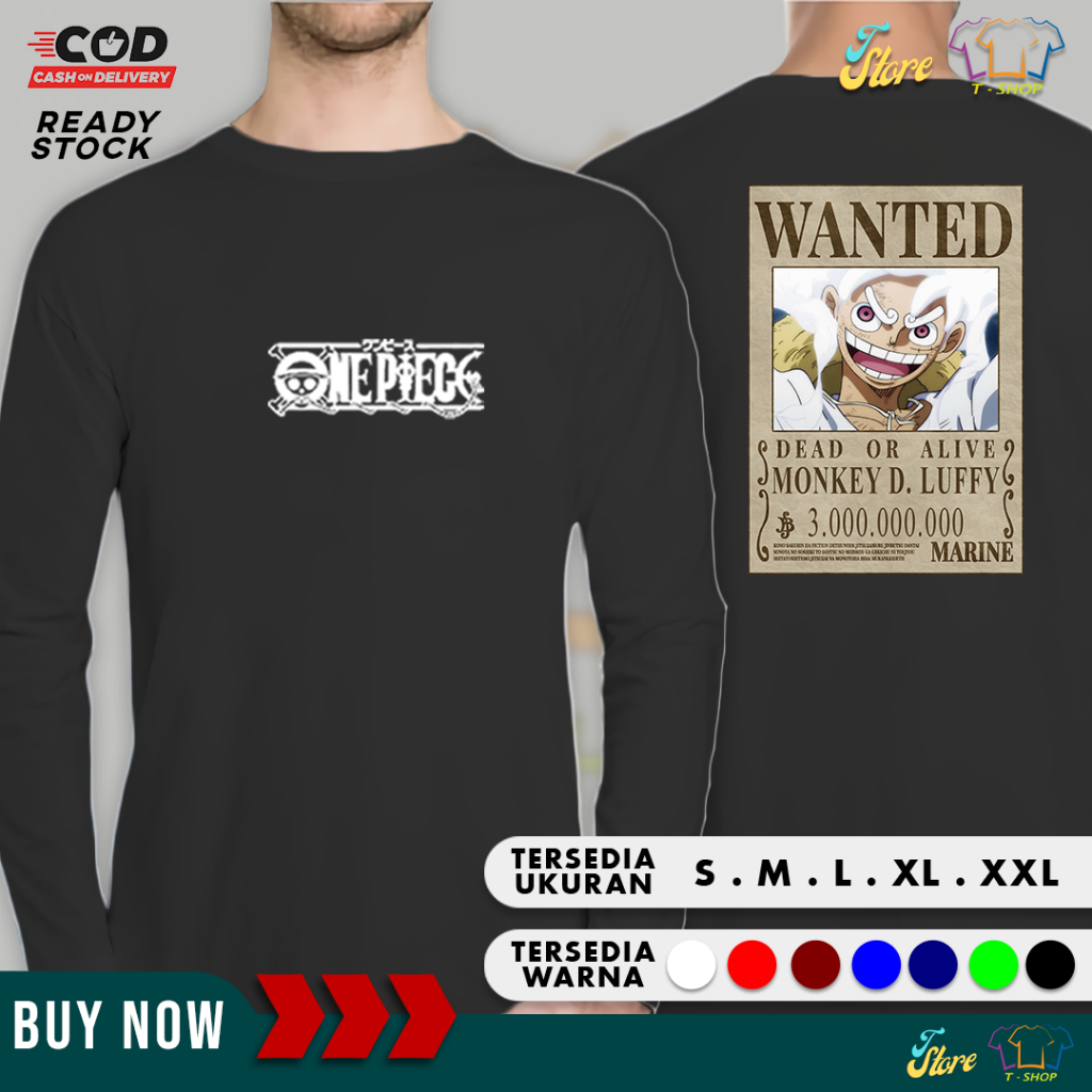 Kaos Distro Anime One Piece WANTED POSTER LENGAN PANJANG