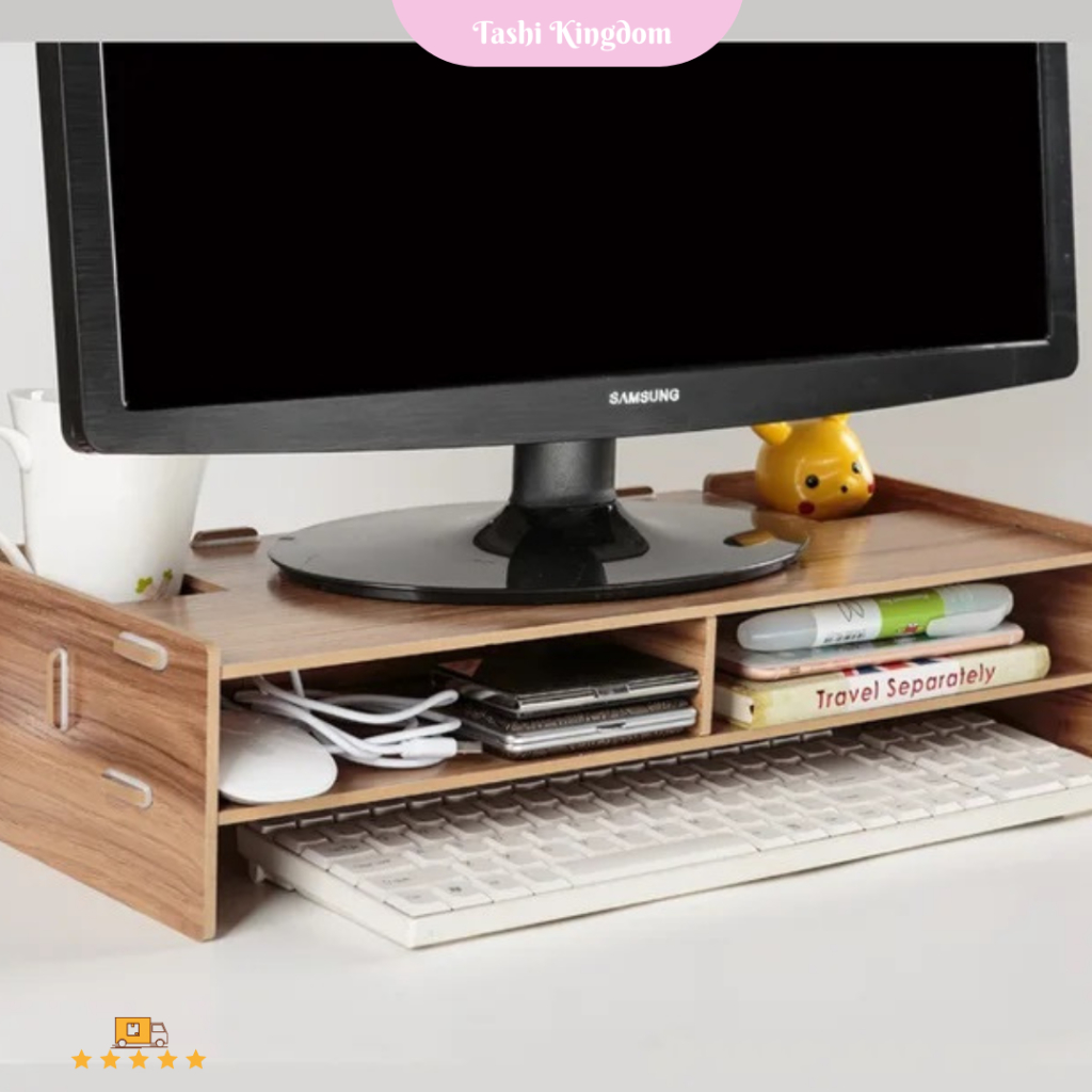 Rak monitor komputer Rak kayu pc rak laptop laci stand monitor meja laptop