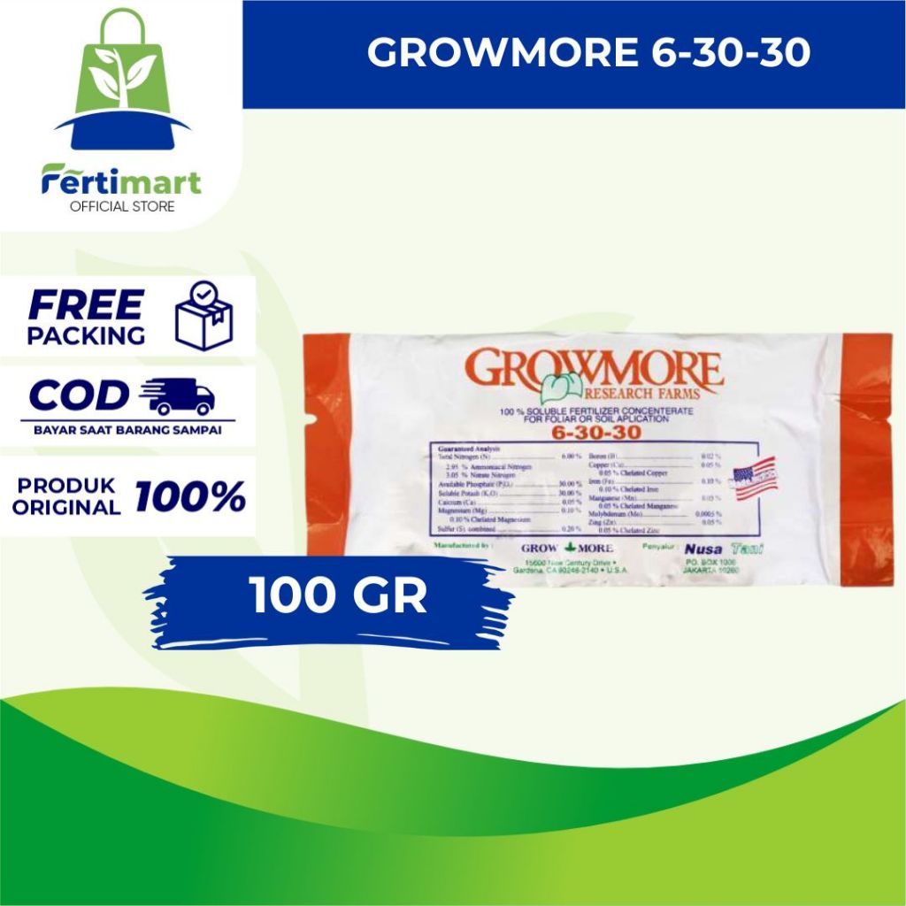 Fertimart - Growmore 6-30-30 100 gram Pupuk NPK Daun Lengkap Perangsang Bunga dan Buah