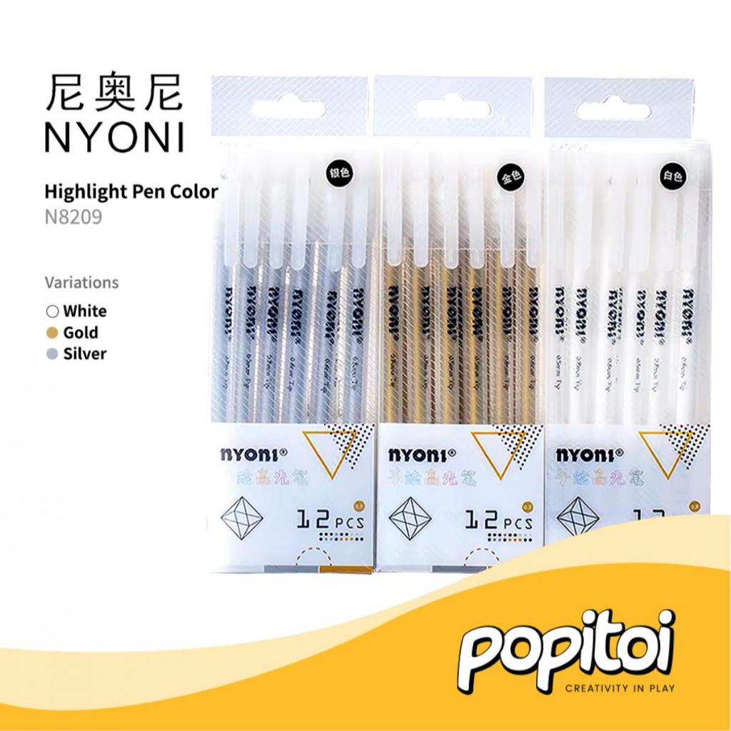 

NYONI N8209 Highlight Pen Color Highlighter White Gold Silver Pulpen Gel Pena Pulpen Tinta Putih Emas Perak