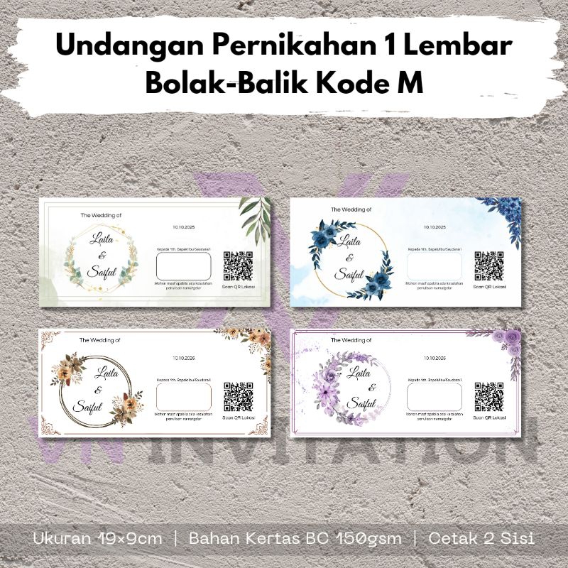 UNDANGAN PERNIKAHAN 1 LEMBAR 2 SISI