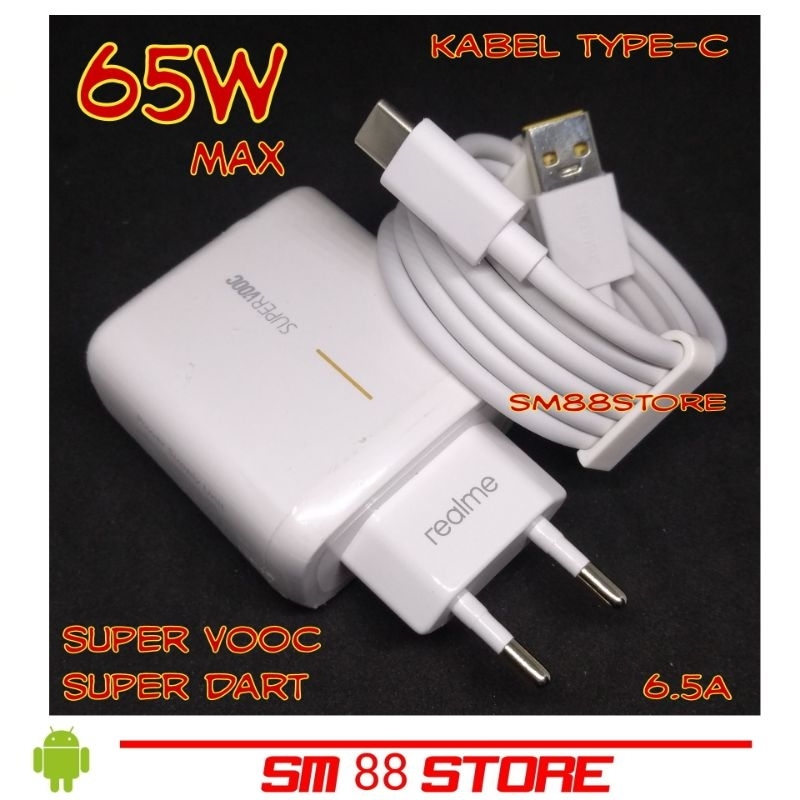 CHARGER OPPO REALME SUPER VOOC 65W MAX ADAPTOR + KABEL USB TYPE-C FAST CHARGING DART VOOC