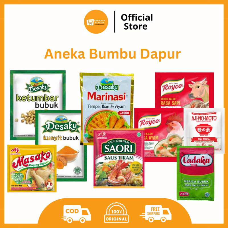 

Aneka Bumbu Dapur Royco Merica Ketumbar Merica Ajinomoto Saori Masako Desaku Ladaku